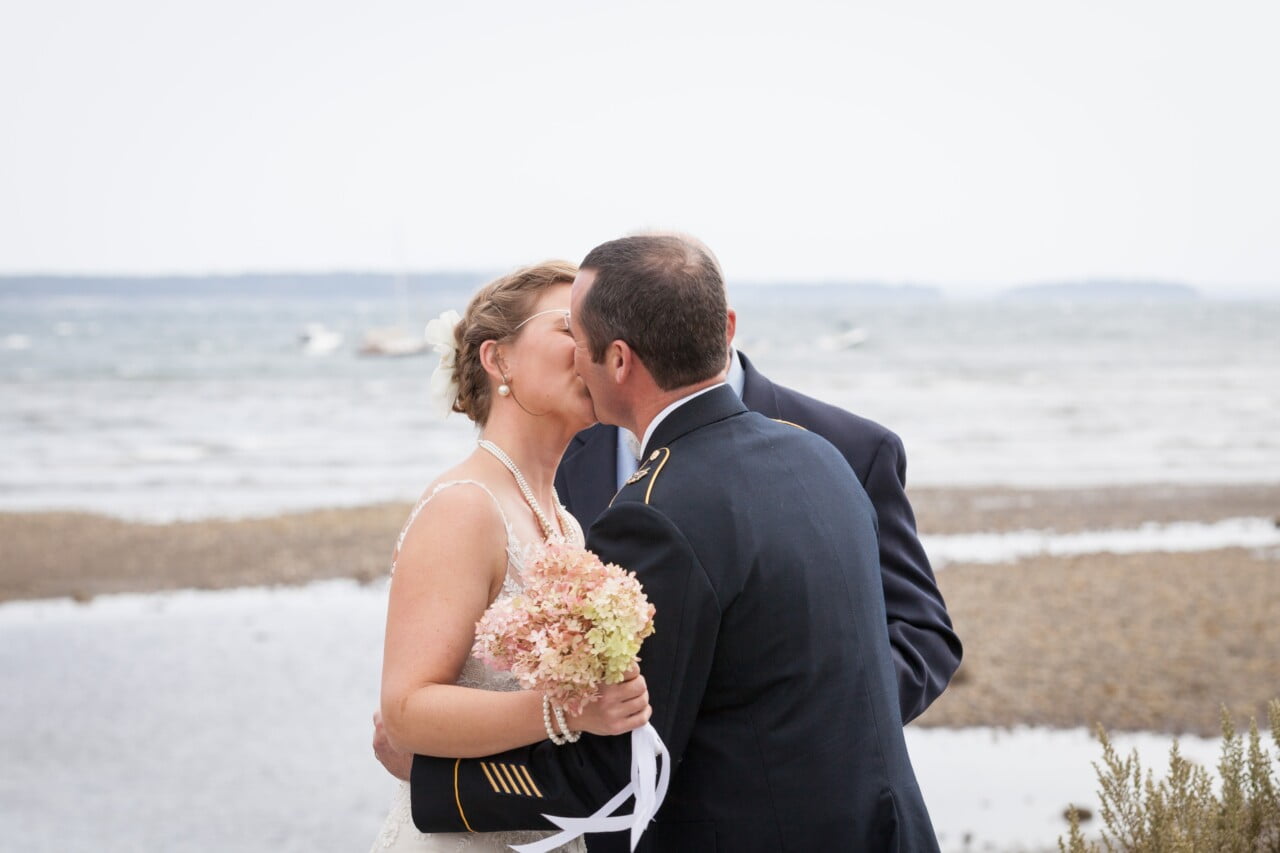 Bride and groom kissing - Lincolnville, Maine wedding
