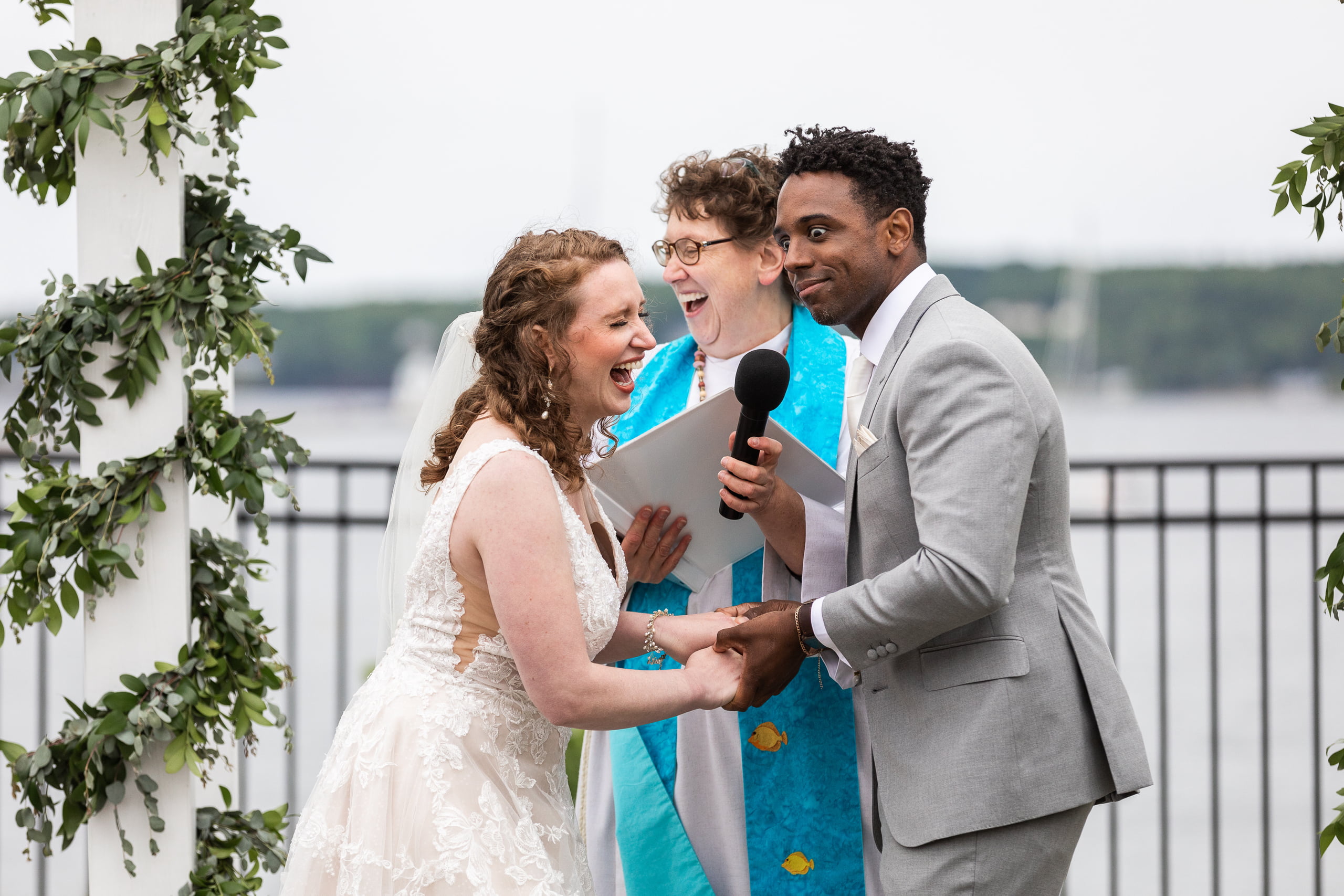 Samoset Resort Wedding - Groom funny face, bride laughing