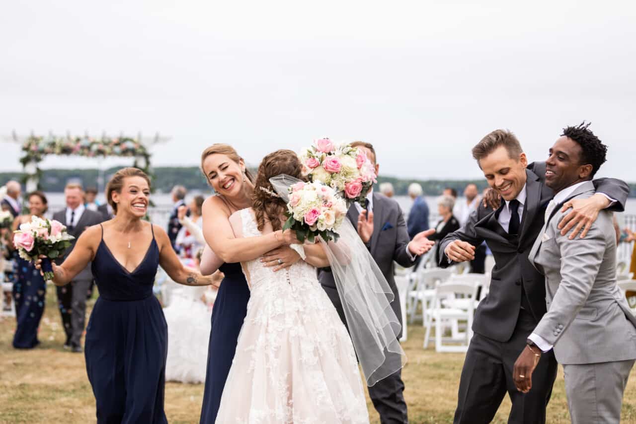 Samoset Resort Wedding - Maid of Honor and Best Man hugs