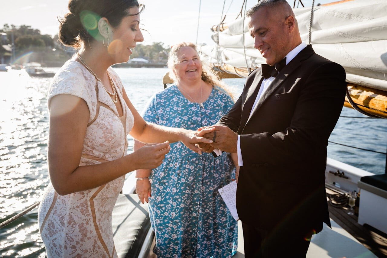 Camden Maine Wedding - Schooner Surprise - Ring Exchange © 5iveLeaf Photography